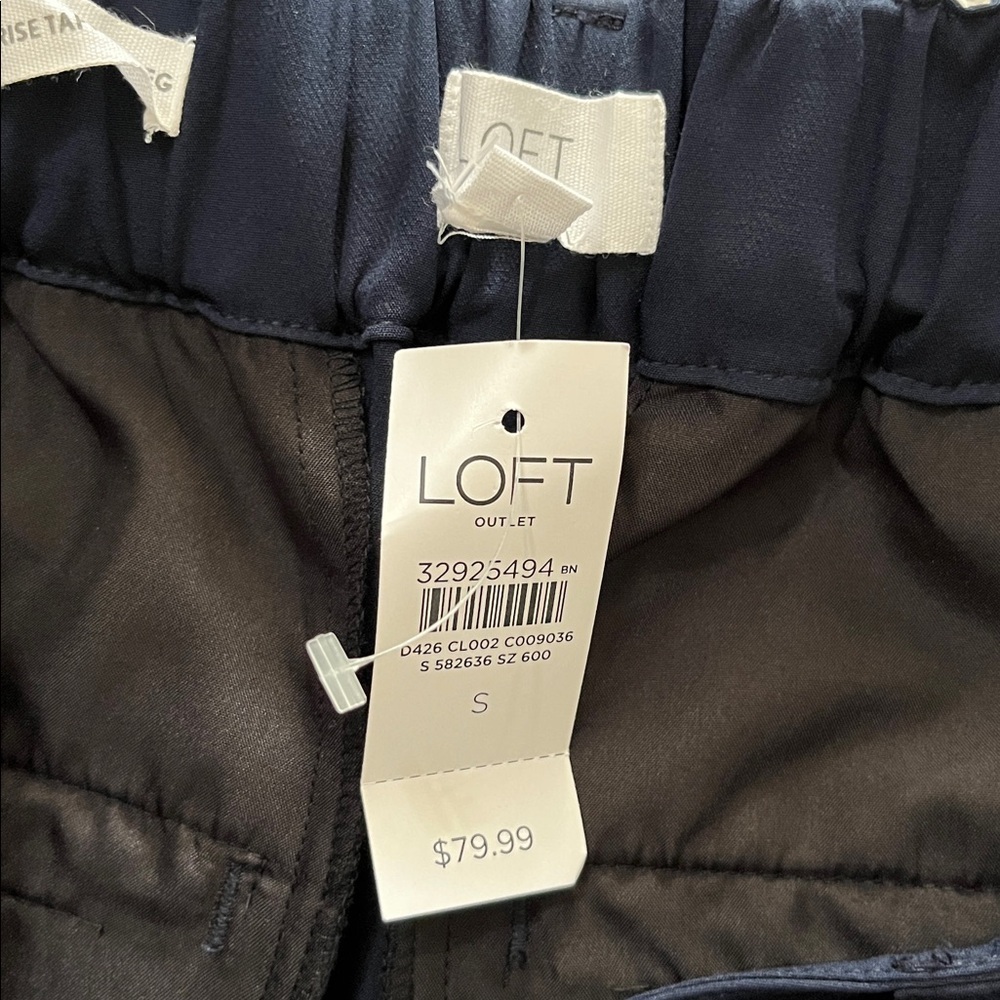 LOFT Navy Tie-Waist Trousers - Picture 9 of 10